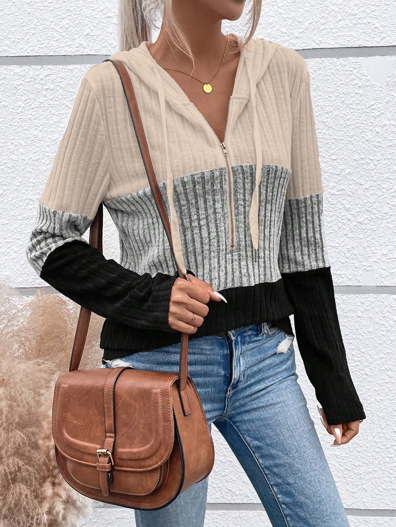 EMERY ROSE Ladies' Color Blocking Drawstring T-Shirt Graphic Tees Women Tops Fall Cloth For Women