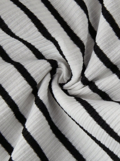 Snug Zone 2pcs Women Casual Knit Striped Print Drawstring Waist Lounge Pants Set