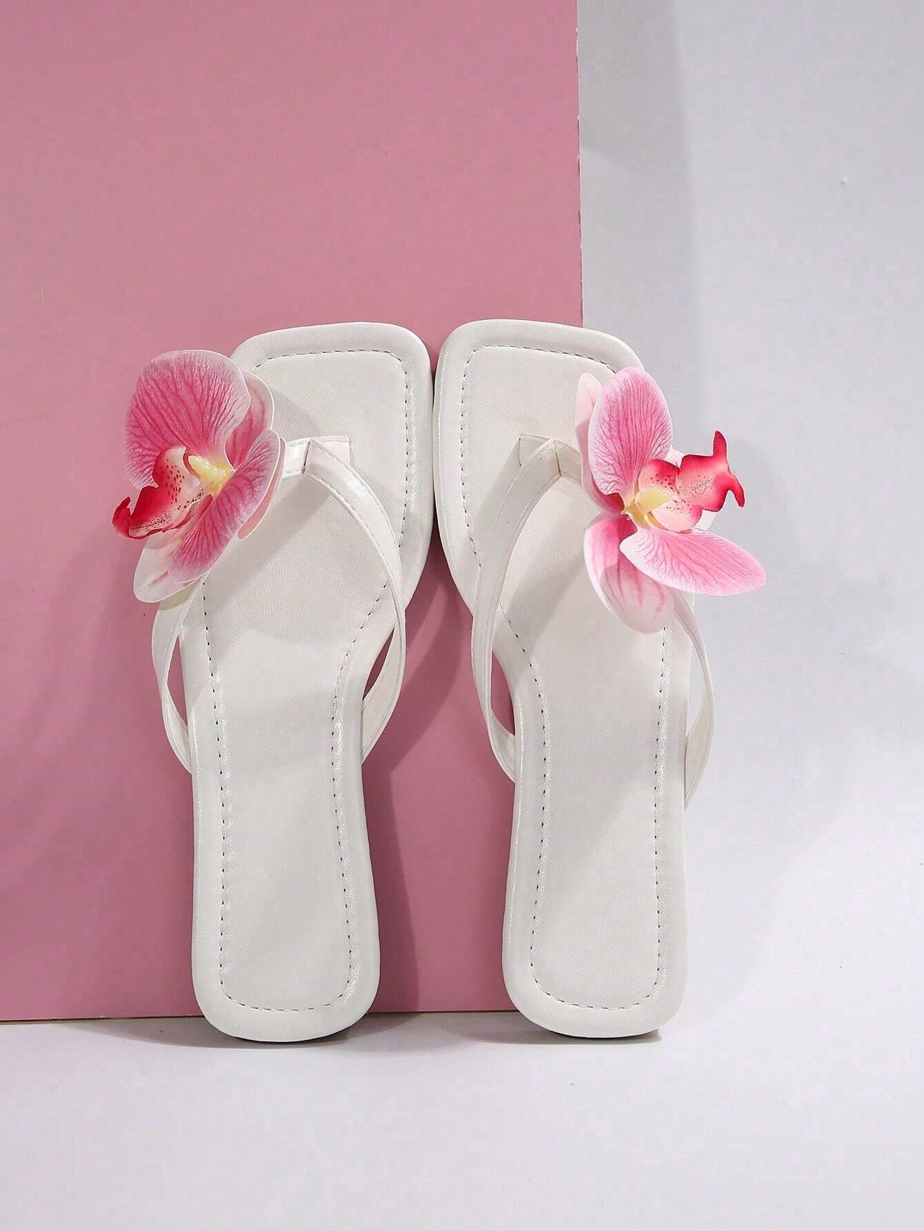 New Floral Beach Shoes Women's Flat Plus Size Sandals, Outdoor Casual Black Slippers For Women