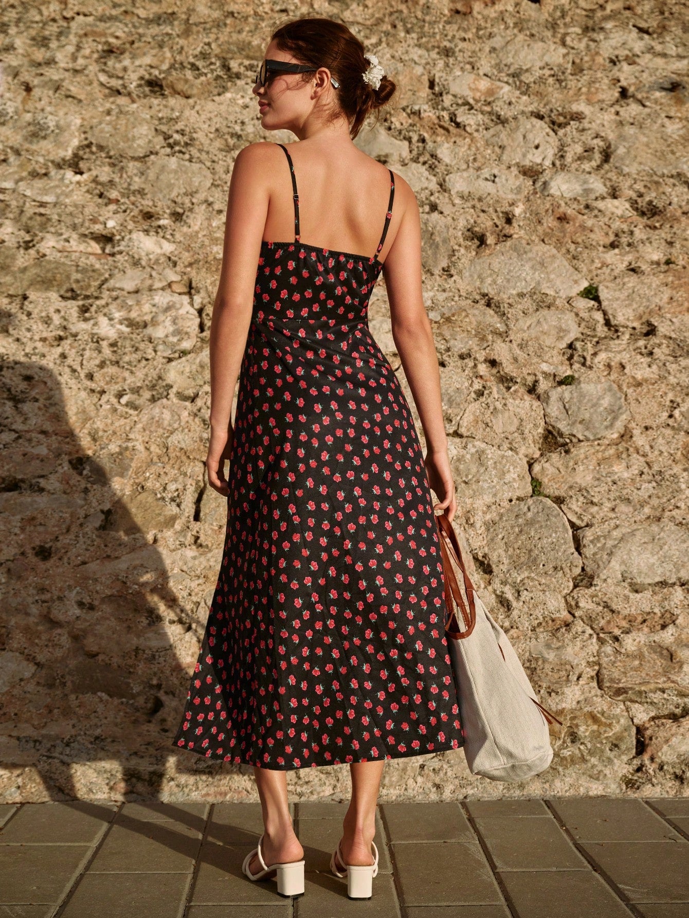 SHEIN Frenchy Women Ditsy Floral Side Slit Hem Cami Dress,Summer Dresses,Summer Dresses For Women,Floral