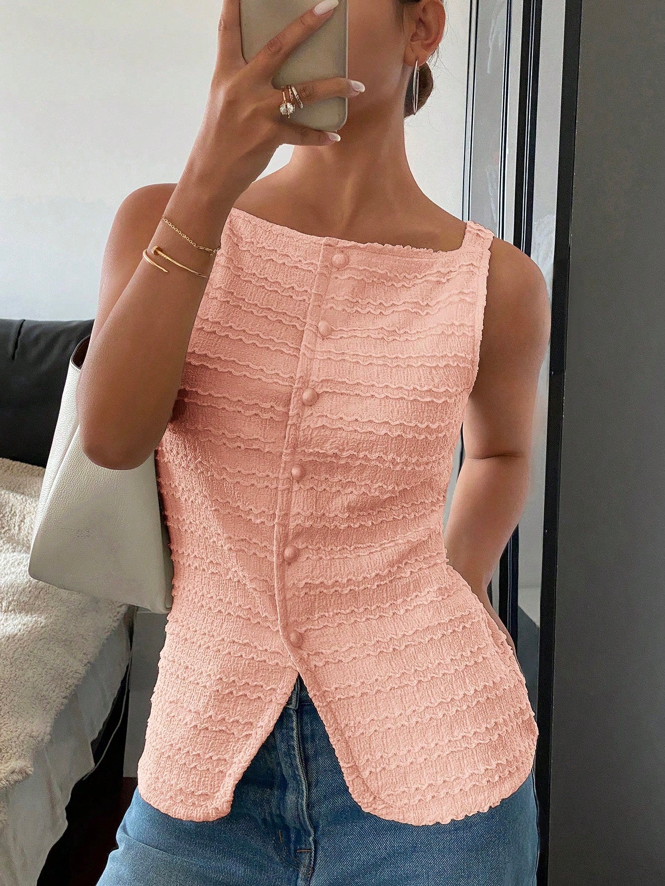 Siren Gaze 1pc Women's Plain Single-Breasted Sleeveless Casual Shirt