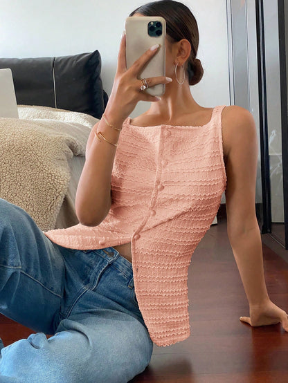 Siren Gaze 1pc Women's Plain Single-Breasted Sleeveless Casual Shirt