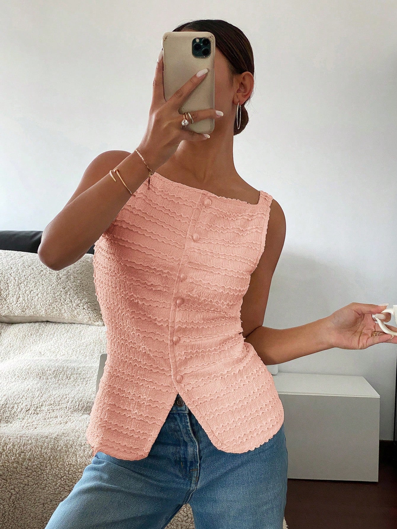 Siren Gaze 1pc Women's Plain Single-Breasted Sleeveless Casual Shirt