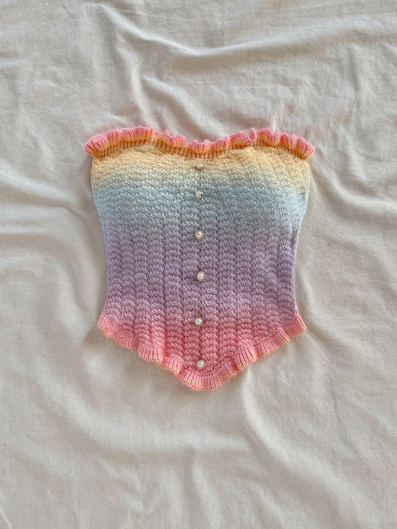 Soleia Women's Button Decor Fashion Casual Ruffle Hem Knitted Camisole Top,Going Out Top