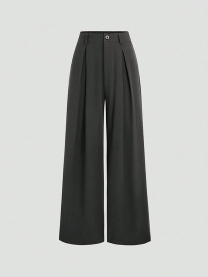 Sweetra Vintage Elegant Jacquard Pleated Wide-Leg Pants For Women, Autumn/Winter Fall Cloth For Women