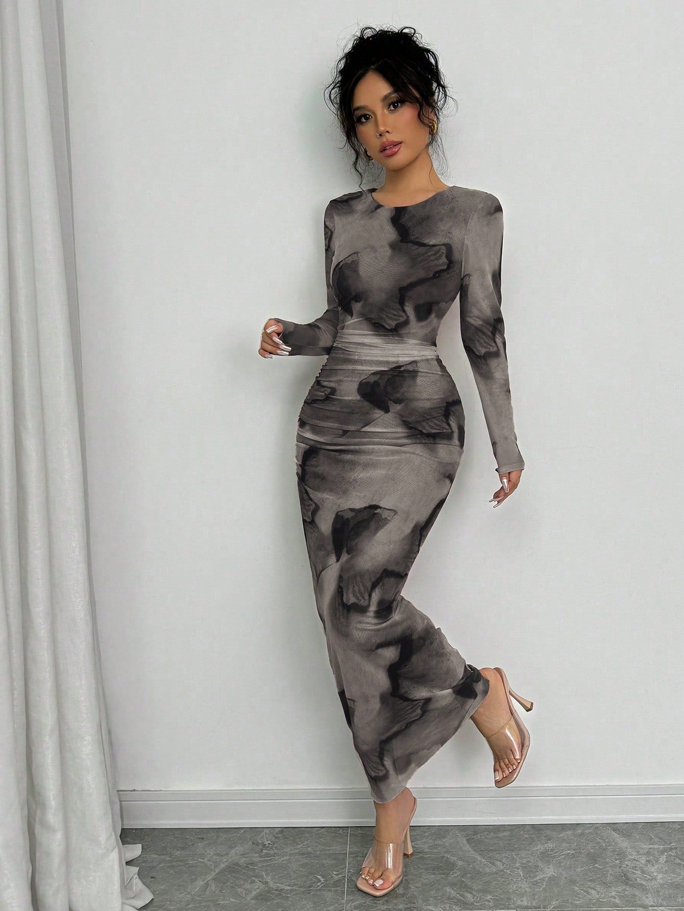 Elenzga Elegant Gradient Long Sleeve Slim Fit Women's Dress Fall Cloth For Women