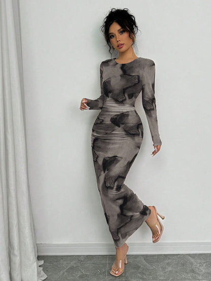 Elegant Gradient Long Sleeve Slim Fit Women's Dress Fall Cloth For Women