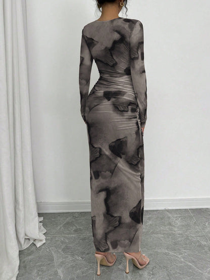 Elenzga Elegant Gradient Long Sleeve Slim Fit Women's Dress Fall Cloth For Women