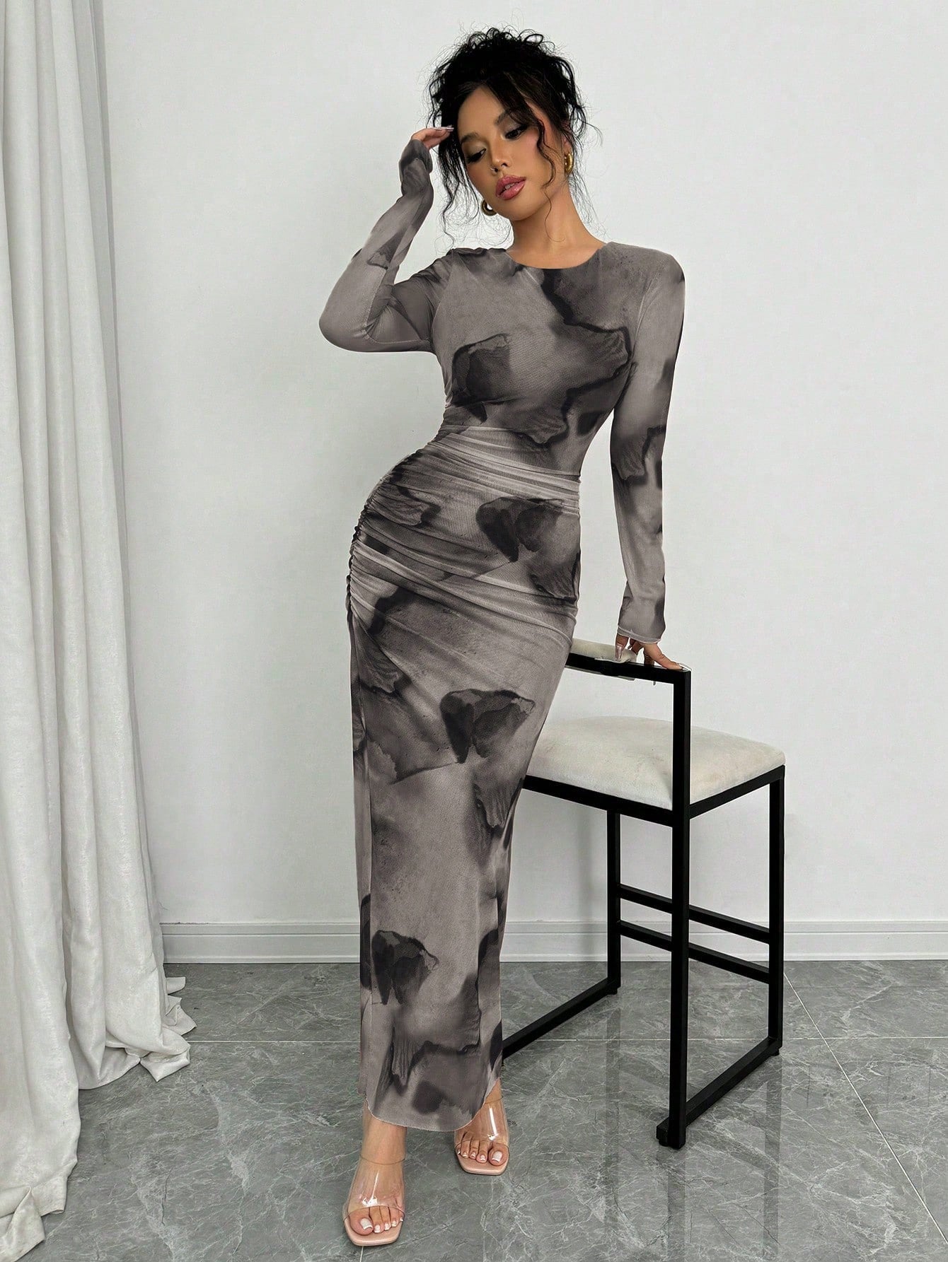 Elenzga Elegant Gradient Long Sleeve Slim Fit Women's Dress Fall Cloth For Women