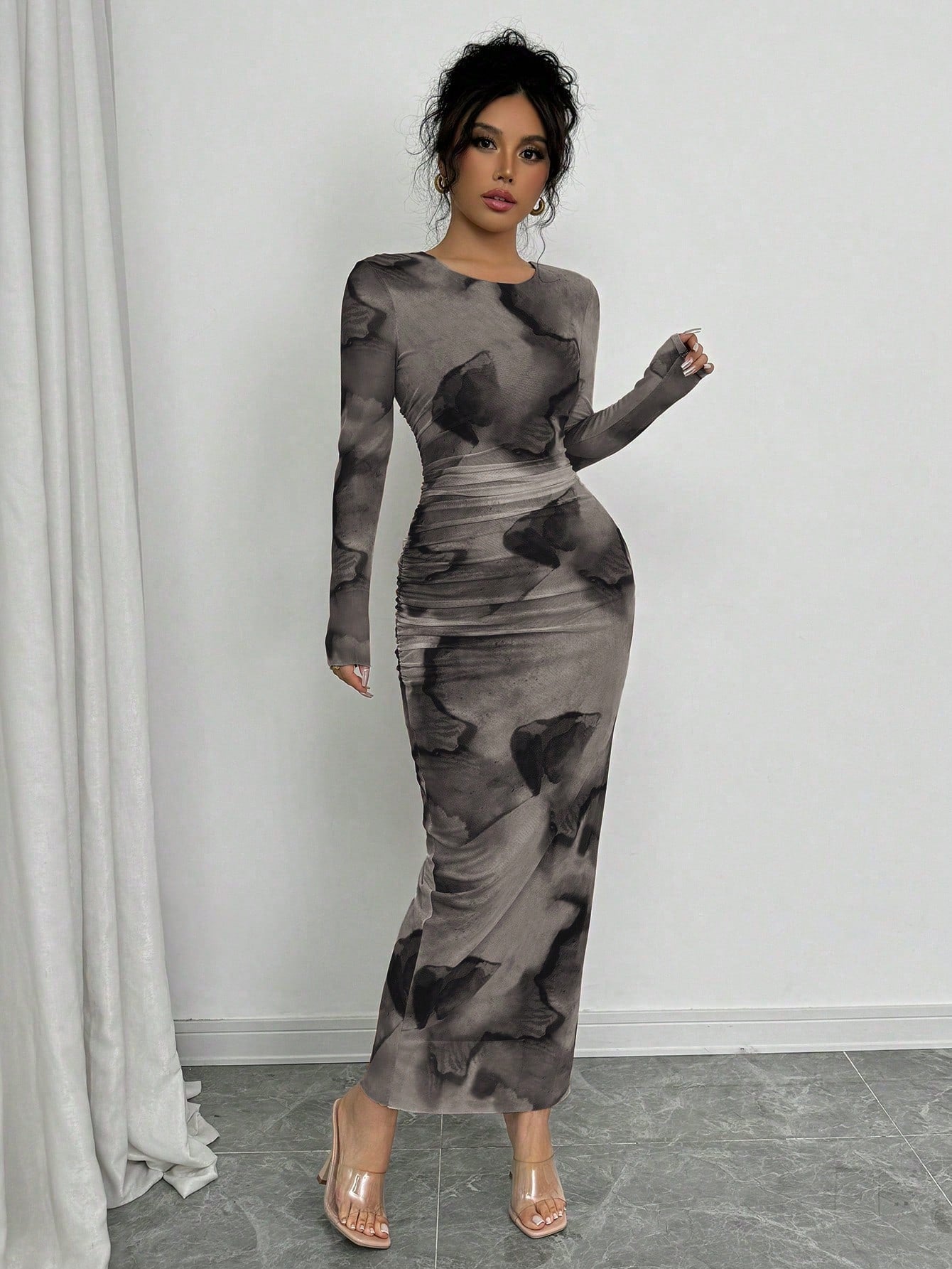 Elenzga Elegant Gradient Long Sleeve Slim Fit Women's Dress Fall Cloth For Women