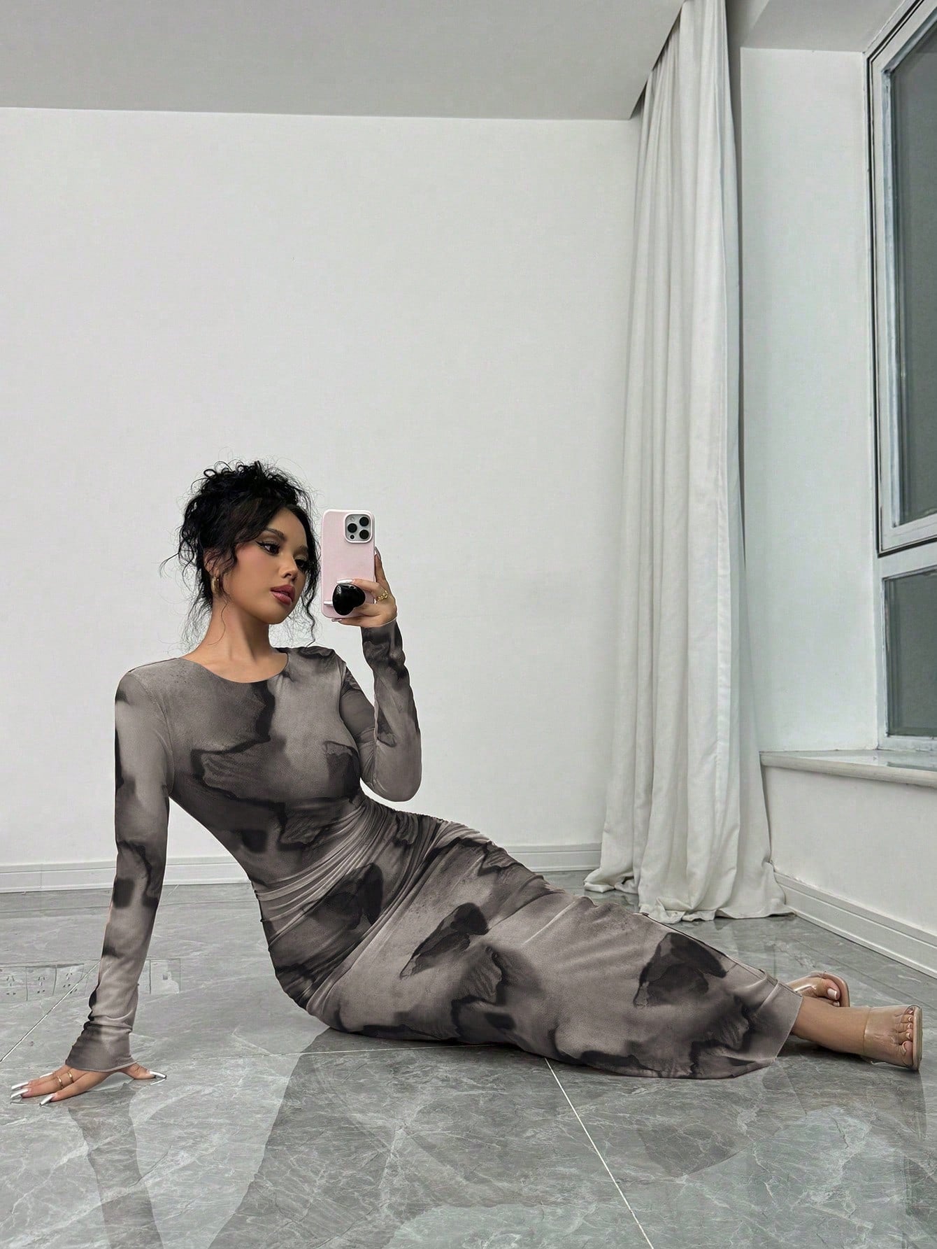 Elenzga Elegant Gradient Long Sleeve Slim Fit Women's Dress Fall Cloth For Women