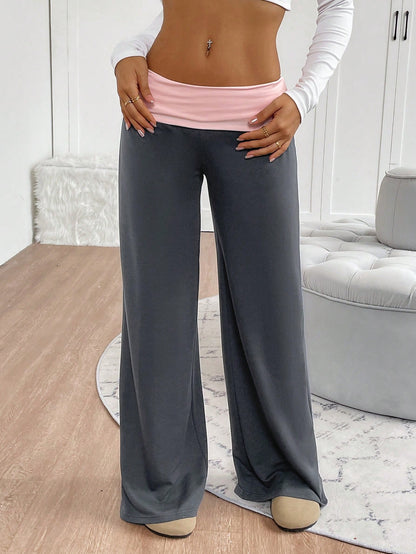 INAWLY Women's Casual Contrast Foldover Waist Wide Leg Sweatpants Graduation,Back To School Outfits,Graduation,Teacher Outfits For Women,Back To School Fall Cloth For Women