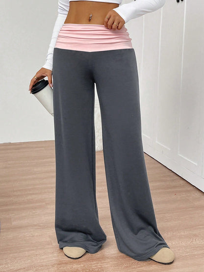 INAWLY Women's Casual Contrast Foldover Waist Wide Leg Sweatpants Graduation,Back To School Outfits,Graduation,Teacher Outfits For Women,Back To School Fall Cloth For Women