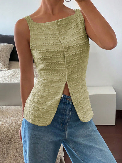 Siren Gaze 1pc Women's Plain Single-Breasted Sleeveless Casual Shirt