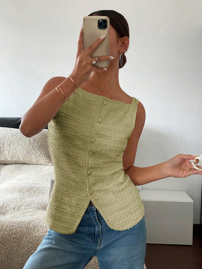 Siren Gaze 1pc Women's Plain Single-Breasted Sleeveless Casual Shirt