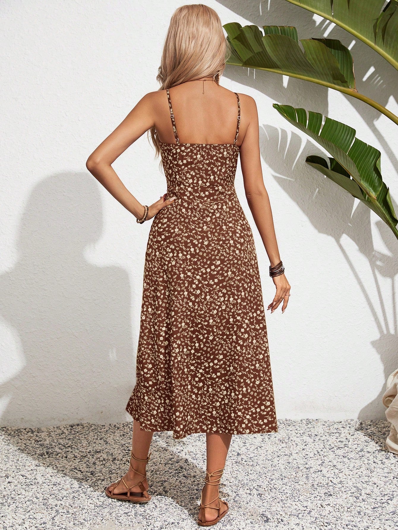 SHEIN Frenchy Women Ditsy Floral Side Slit Hem Cami Dress,Summer Dresses,Summer Dresses For Women,Floral