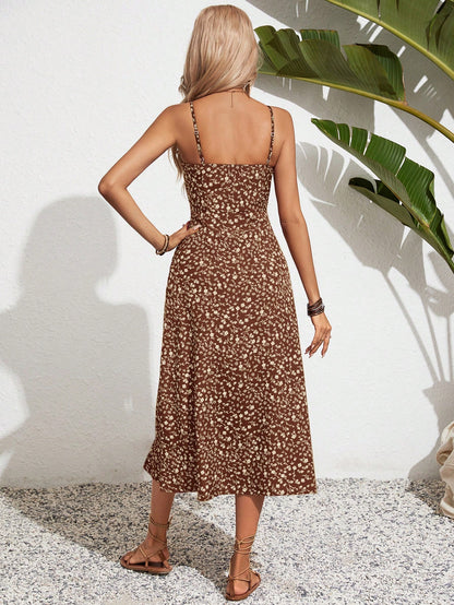 SHEIN Frenchy Women Ditsy Floral Side Slit Hem Cami Dress,Summer Dresses,Summer Dresses For Women,Floral