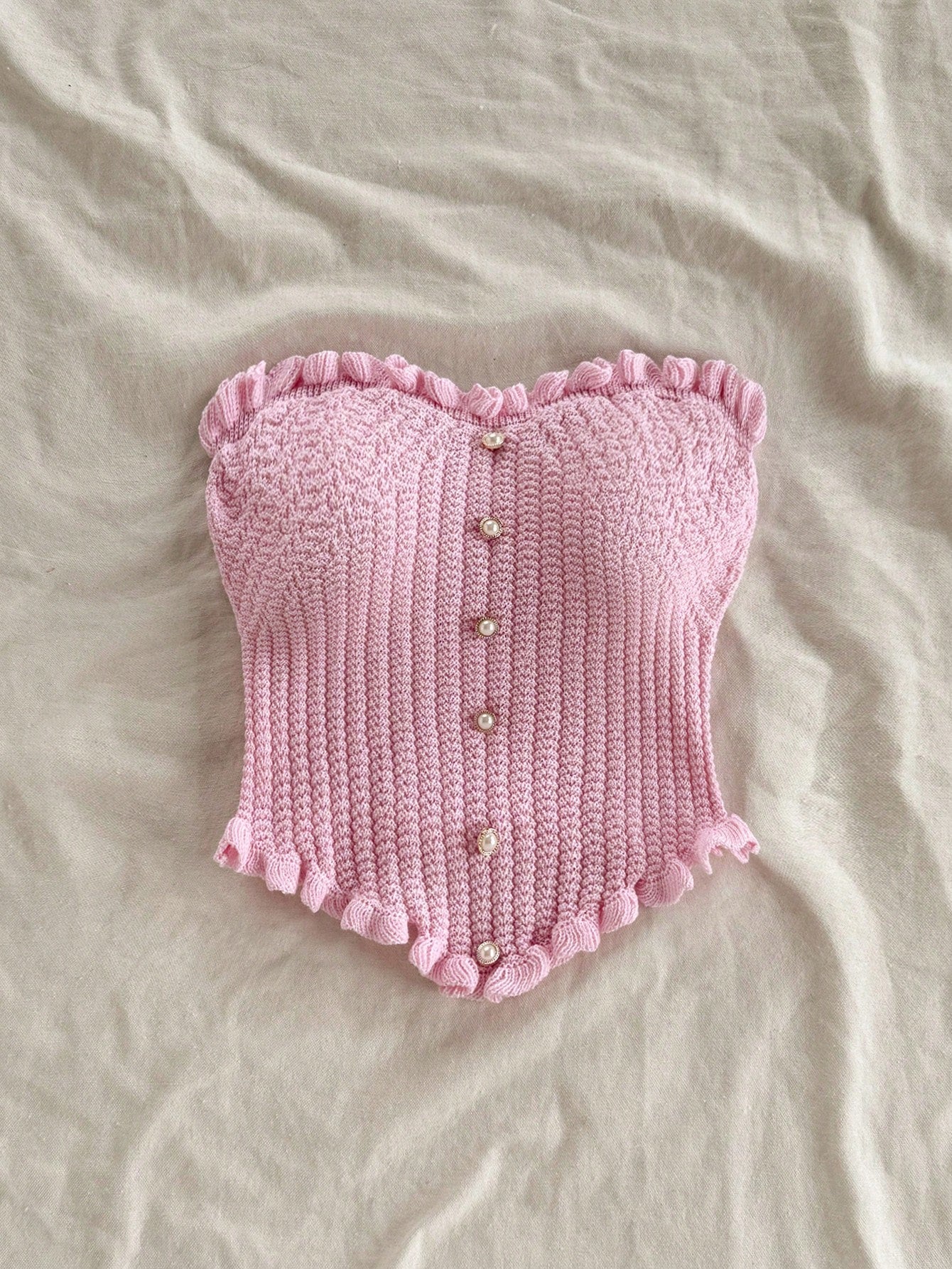 Soleia Women's Button Decor Fashion Casual Ruffle Hem Knitted Camisole Top,Going Out Top