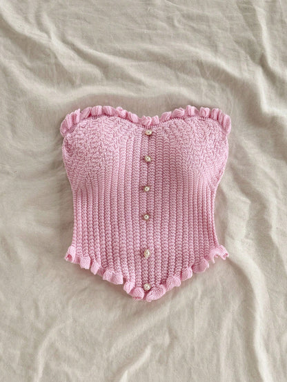 Soleia Women's Button Decor Fashion Casual Ruffle Hem Knitted Camisole Top,Going Out Top