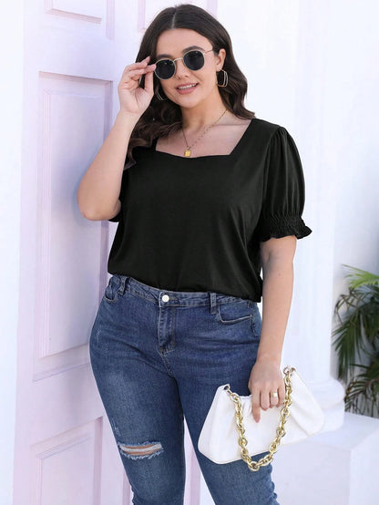 LKESRC Women's Fashion Lantern Sleeve Square Neck Tee Loose Casual Short Sleeve Elegant Summer Tops