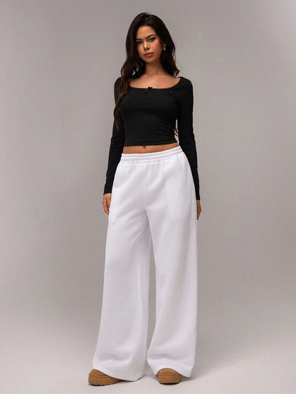 Forever 21 Autumn/Winter New Casual Loose Fit Elastic Waist Wide Leg Sweatpants, Thicker Thermal Lined, Versatile & Slimming