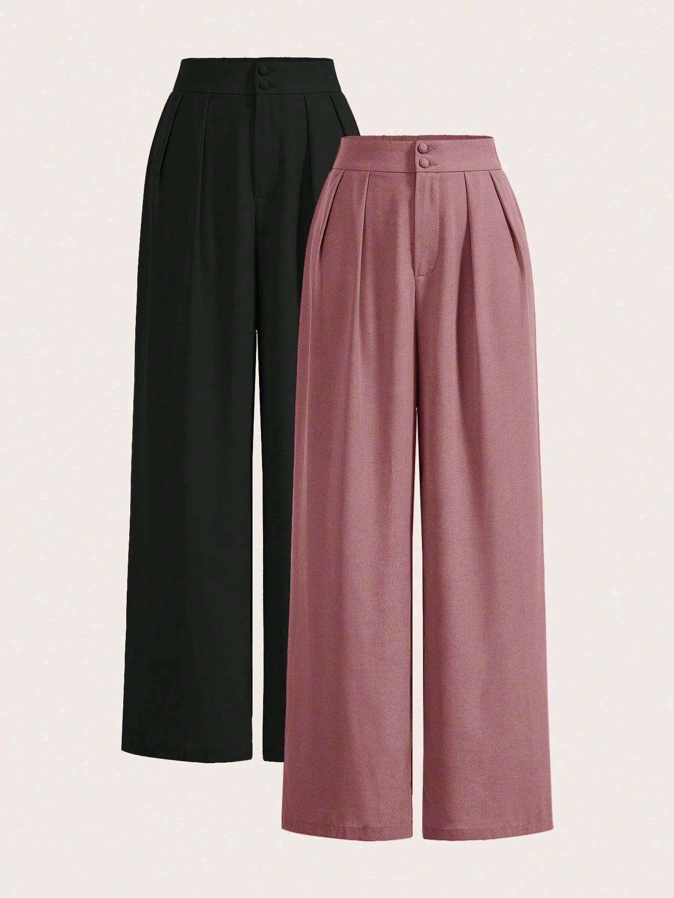 Poéselle Summer High-Waisted Pants Multi-Piece Set, Wide Leg Pants High Waist Fold Pleated Wide Leg Pants, Pants, Loose Fit, Long Pants