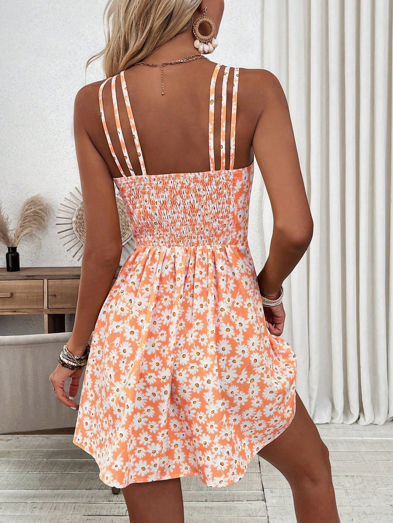 Breezaya Women's Yellow Floral Print Cami Dress Vacation Beach Outfit