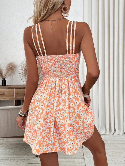 Breezaya Women's Yellow Floral Print Cami Dress Vacation Beach Outfit