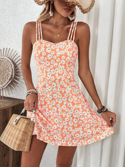 Breezaya Women's Yellow Floral Print Cami Dress Vacation Beach Outfit