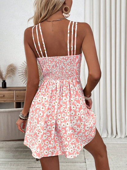 Breezaya Women's Yellow Floral Print Cami Dress Vacation Beach Outfit