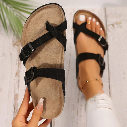 Comfortable Women's Cork Footbed Sandal With Adjustable Buckle For Summer Beach Sandals