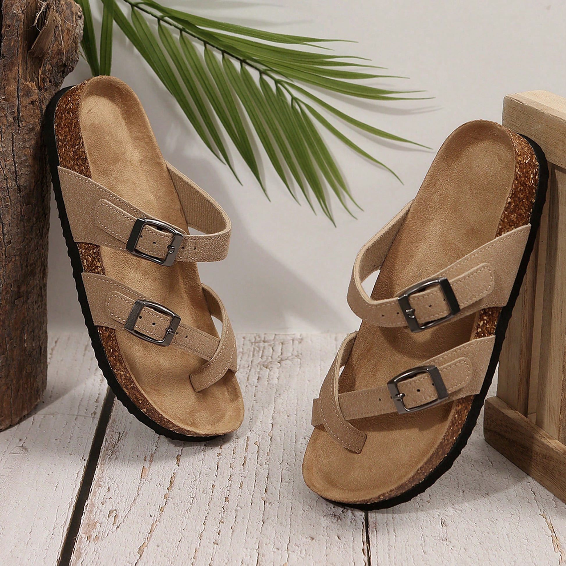 Comfortable Women's Cork Footbed Sandal With Adjustable Buckle For Summer Beach Sandals
