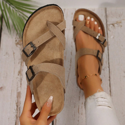 Comfortable Women's Cork Footbed Sandal With Adjustable Buckle For Summer Beach Sandals