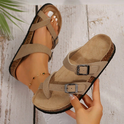 Comfortable Women's Cork Footbed Sandal With Adjustable Buckle For Summer Beach Sandals
