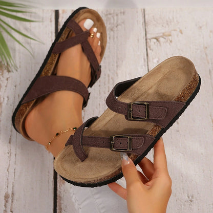 Comfortable Women's Cork Footbed Sandal With Adjustable Buckle For Summer Beach Sandals