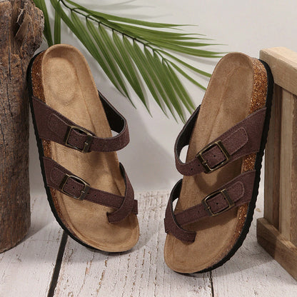 Comfortable Women's Cork Footbed Sandal With Adjustable Buckle For Summer Beach Sandals
