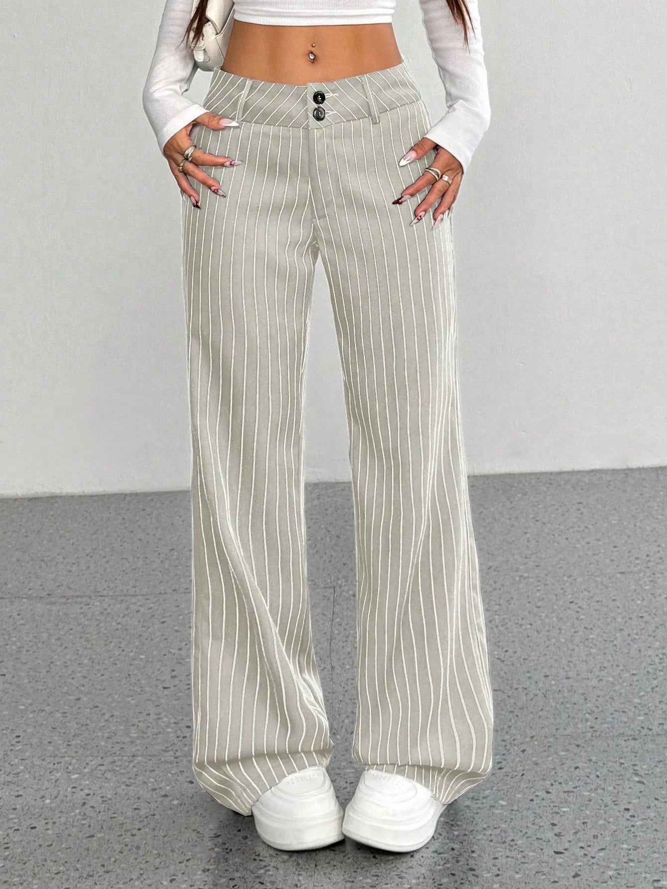 Flirla Women's Casual Striped Flare Pants, Versatile, Spring Autumn Fall Cloth For Women