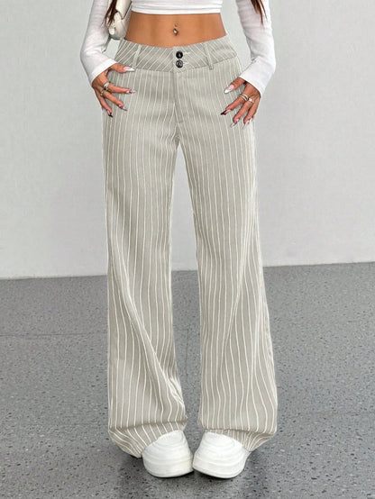 Flirla Women's Casual Striped Flare Pants, Versatile, Spring Autumn Fall Cloth For Women