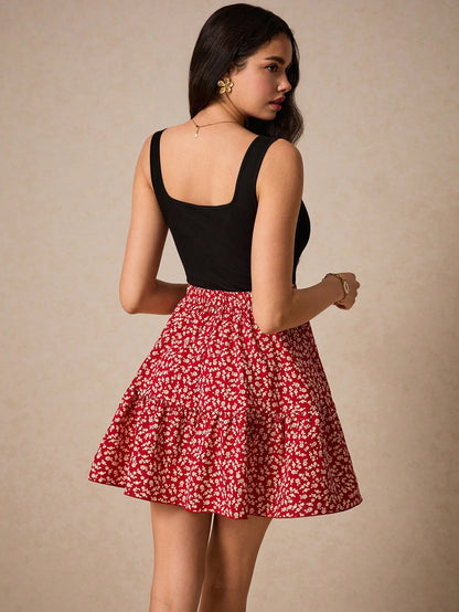 SHEIN Frenchy Summer Vacation Ladies' Floral Pattern Sleeveless A Line Waist-Cinching Dress