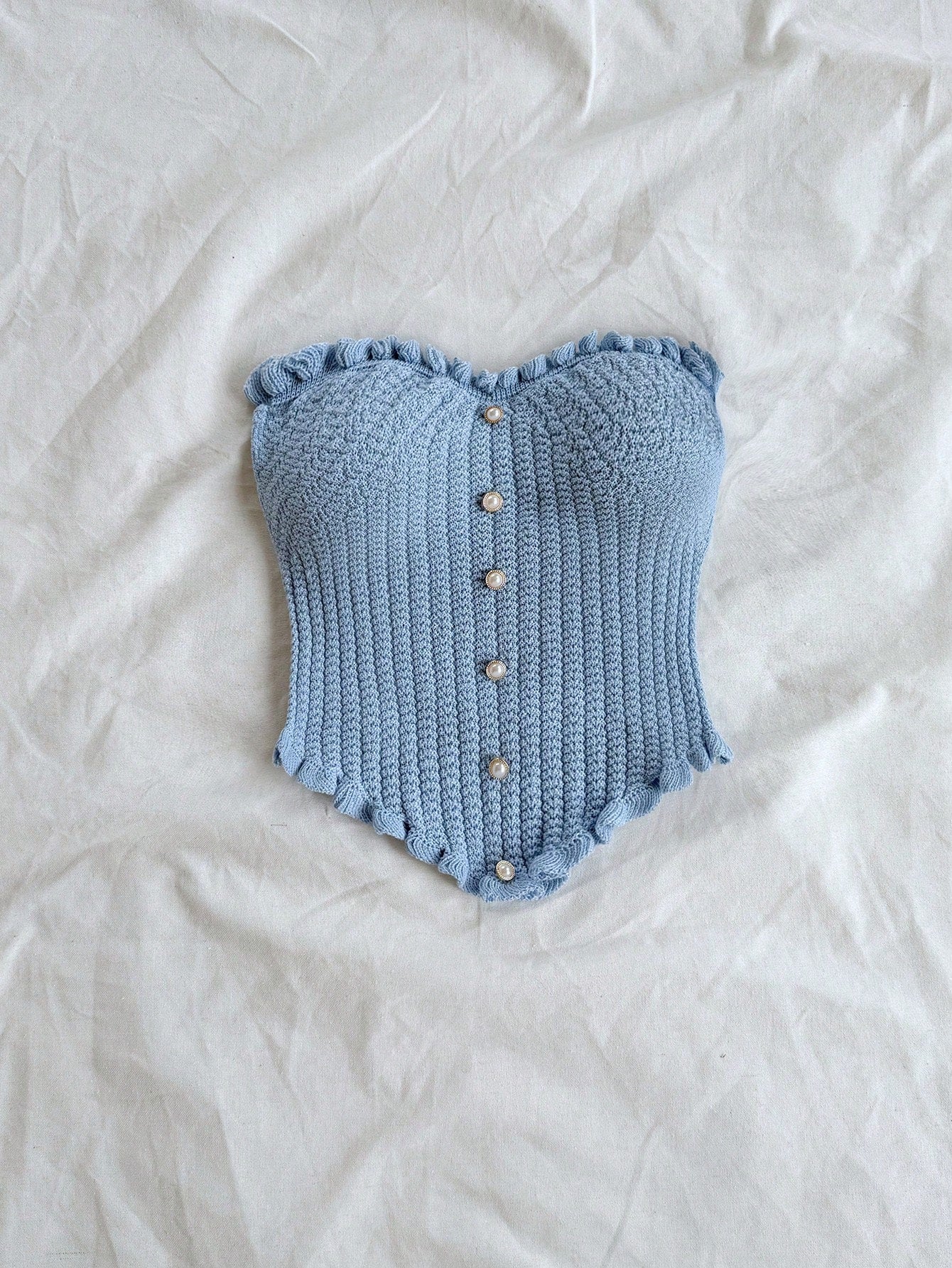 Soleia Women's Button Decor Fashion Casual Ruffle Hem Knitted Camisole Top,Going Out Top