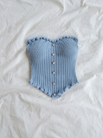 Soleia Women's Button Decor Fashion Casual Ruffle Hem Knitted Camisole Top,Going Out Top