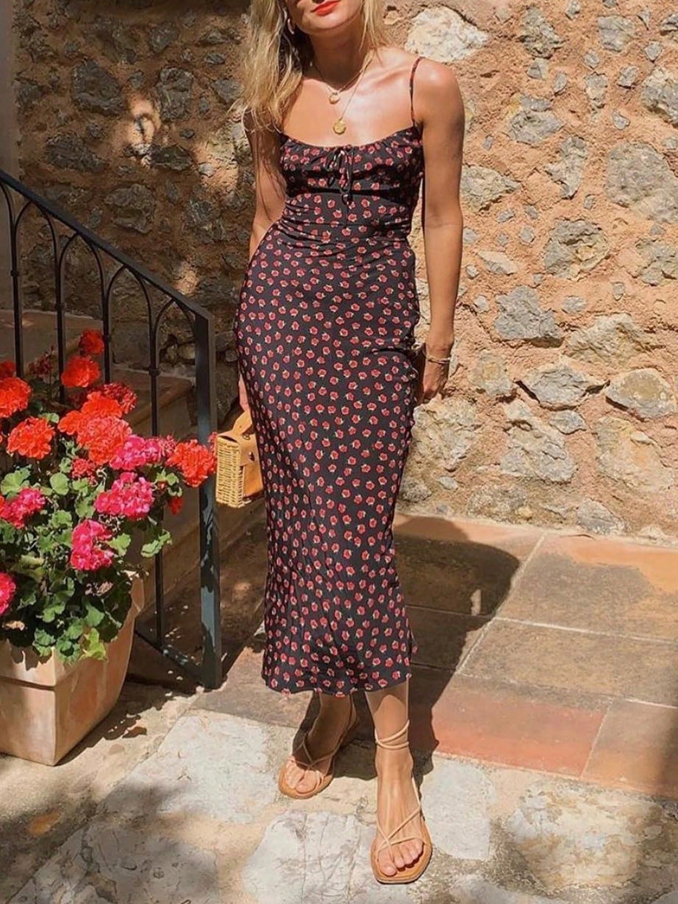 SHEIN Frenchy Women Ditsy Floral Side Slit Hem Cami Dress,Summer Dresses,Summer Dresses For Women,Floral