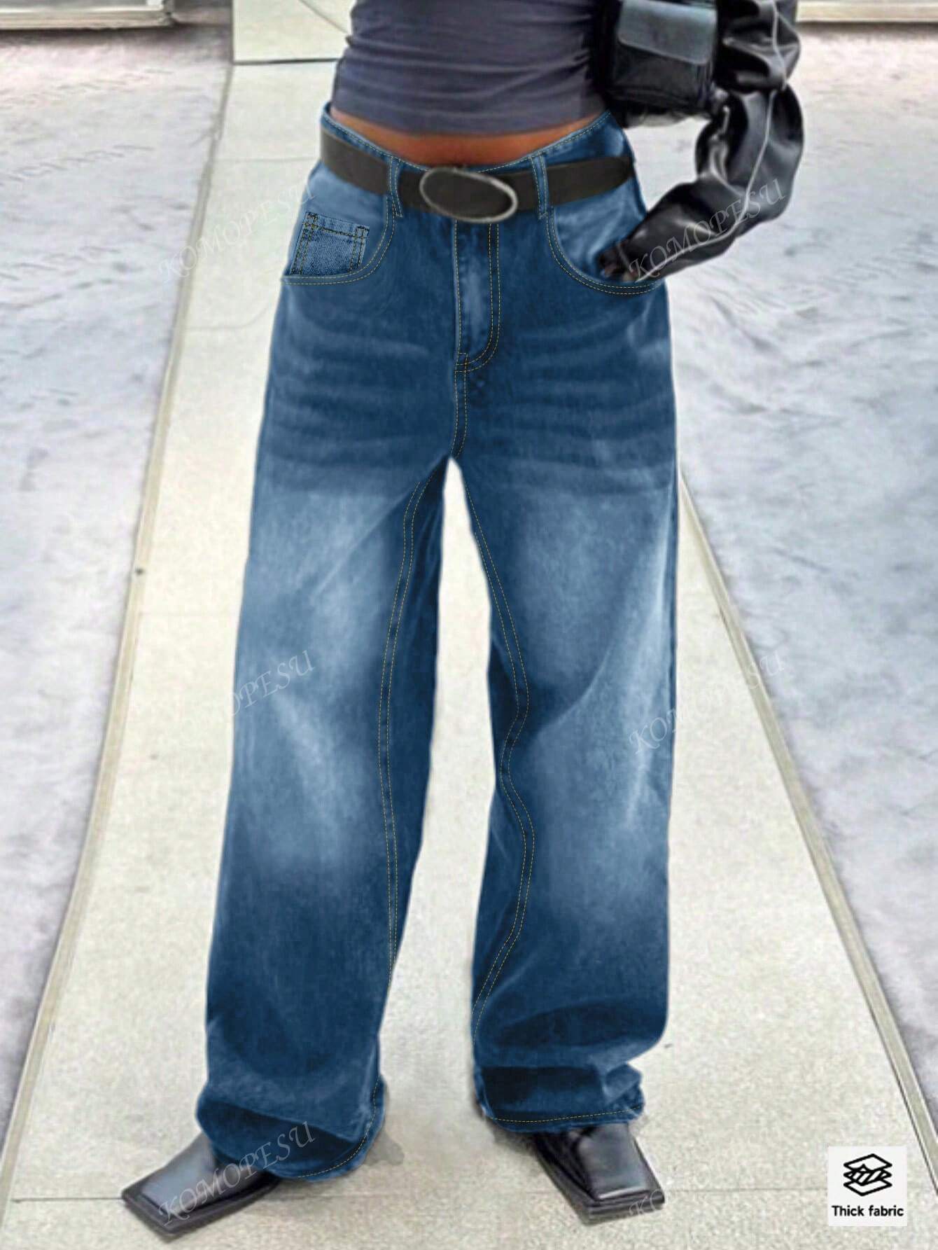 TOP Cross-Border European And American Street New Spring And Autumn Loose Casual Slim Mid-Waist Straight Pants Women's Jeans