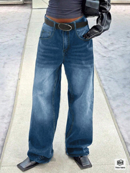 TOP Cross-Border European And American Street New Spring And Autumn Loose Casual Slim Mid-Waist Straight Pants Women's Jeans