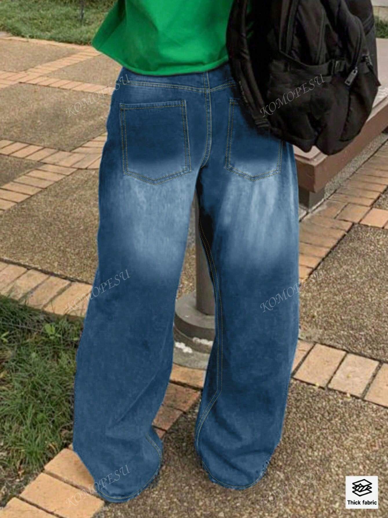 TOP Cross-Border European And American Street New Spring And Autumn Loose Casual Slim Mid-Waist Straight Pants Women's Jeans