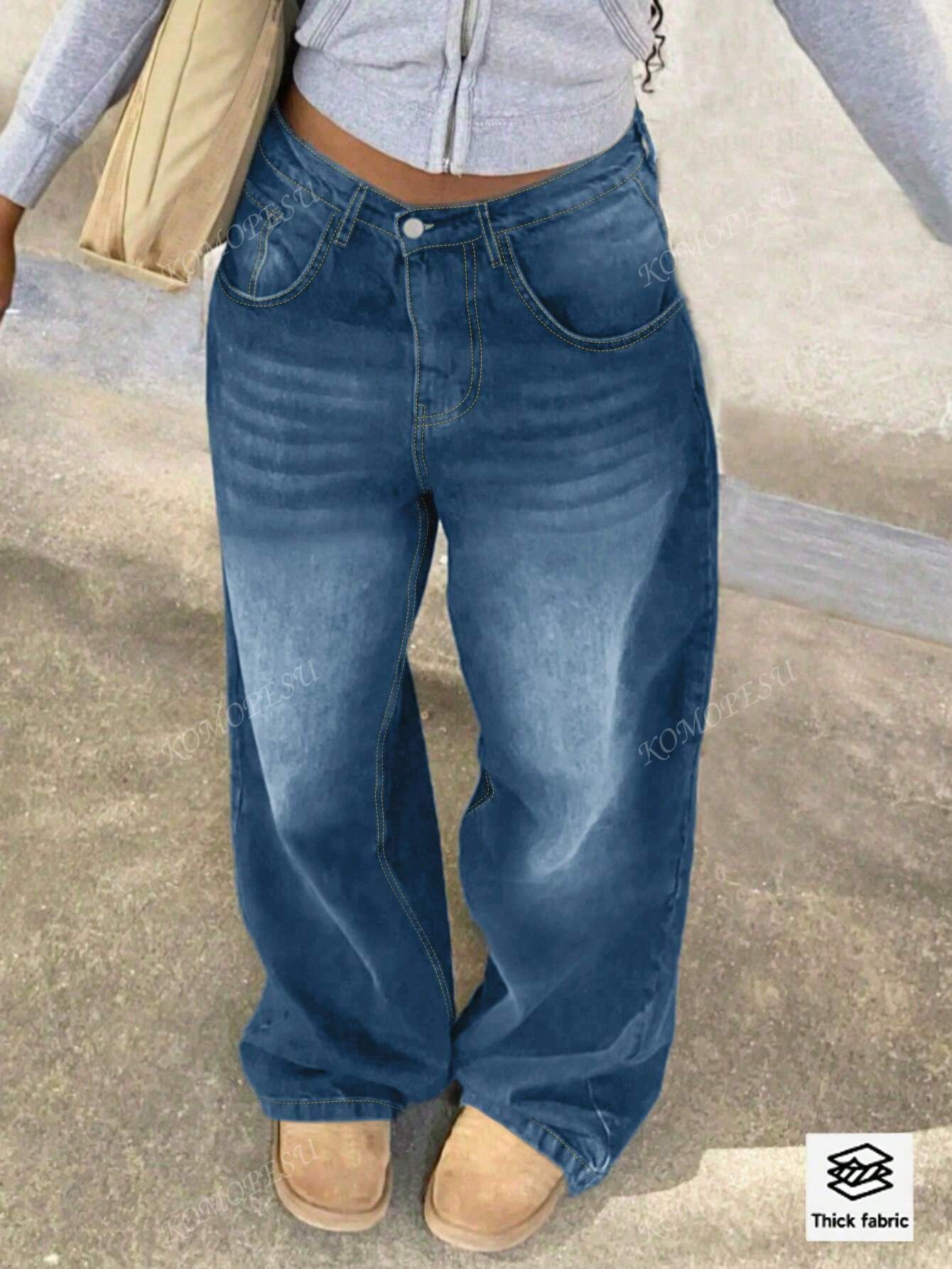 TOP Cross-Border European And American Street New Spring And Autumn Loose Casual Slim Mid-Waist Straight Pants Women's Jeans