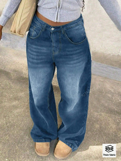 TOP Cross-Border European And American Street New Spring And Autumn Loose Casual Slim Mid-Waist Straight Pants Women's Jeans