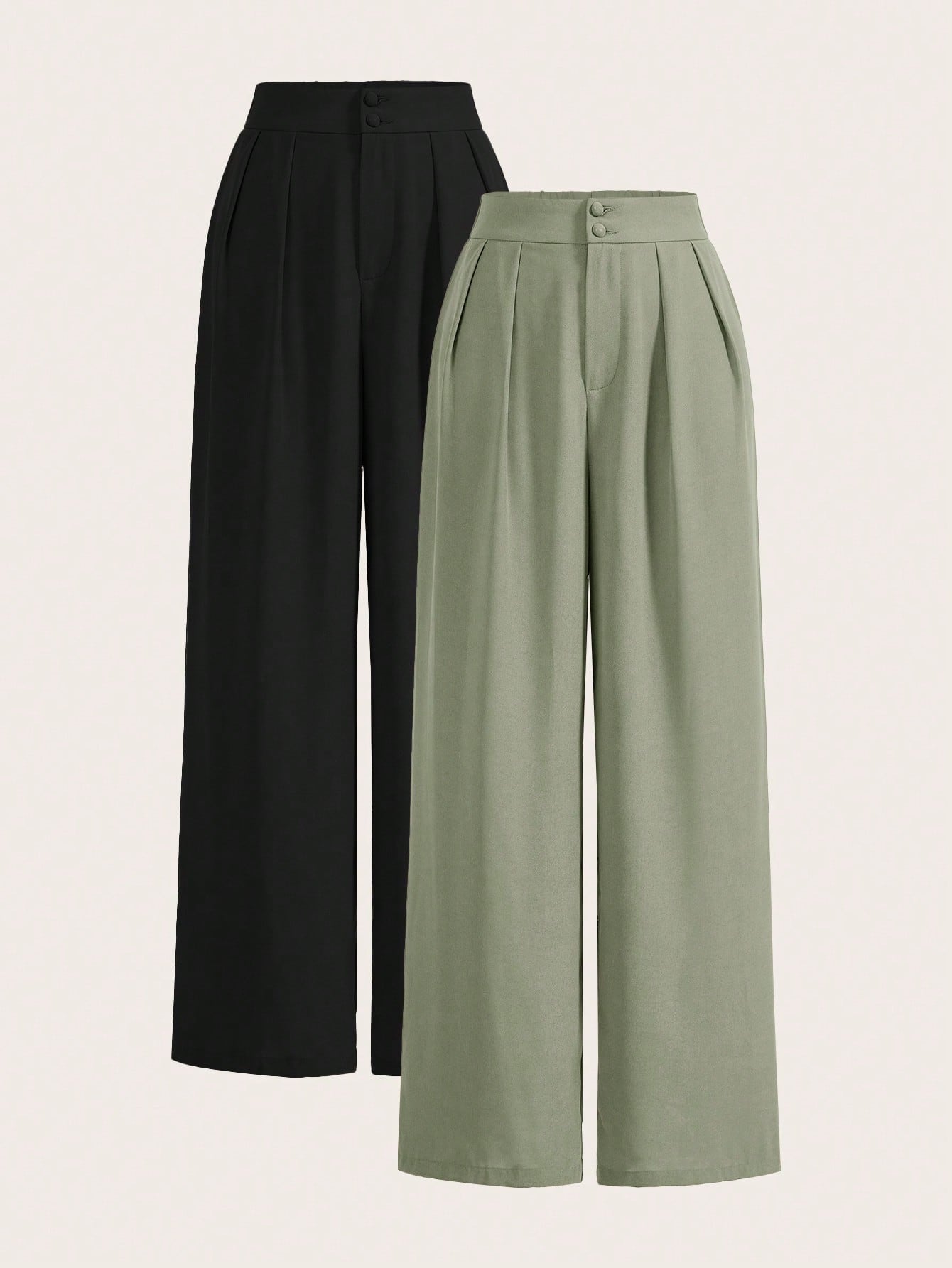Poéselle Summer High-Waisted Pants Multi-Piece Set, Wide Leg Pants High Waist Fold Pleated Wide Leg Pants, Pants, Loose Fit, Long Pants