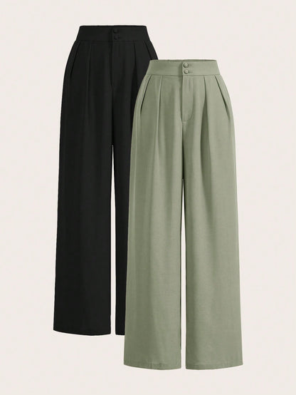 Poéselle Summer High-Waisted Pants Multi-Piece Set, Wide Leg Pants High Waist Fold Pleated Wide Leg Pants, Pants, Loose Fit, Long Pants