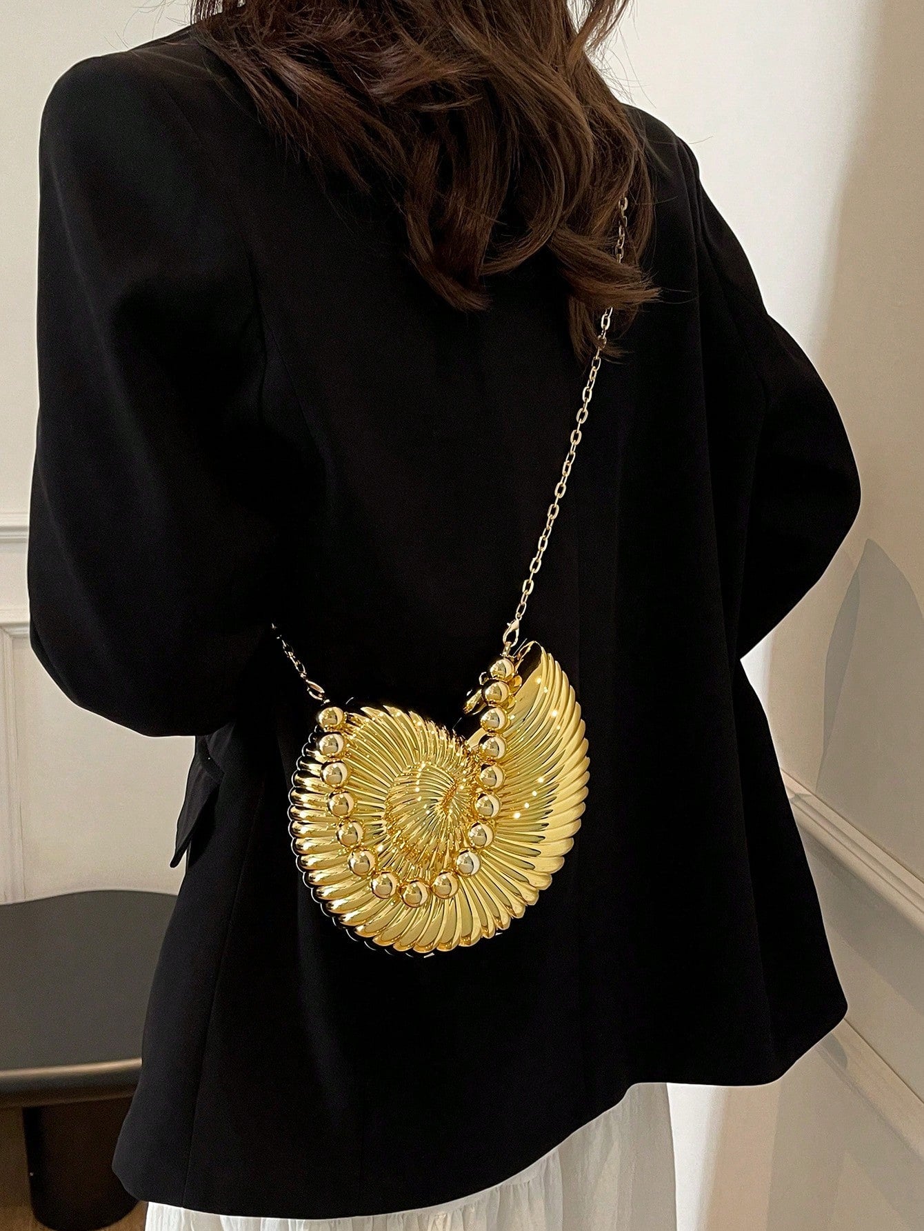 2025 Golden Conch Shaped Shoulder Bag, Detachable Shoulder Strap, Fashionable Lipstick Pouch, Elegant And Fashionable Shoulder Bag, Suitable For Evening Outings